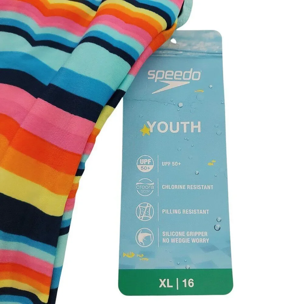 Speedo Swimsuit Youth XL Green One-Piece Sun Protection Summer Beach Outdoor